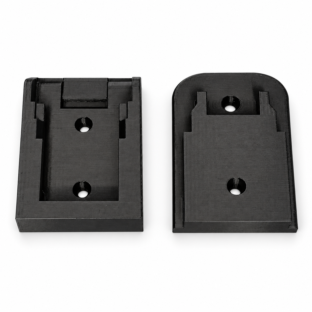 Dewalt battery and tool holder mount set 2x battery 2x tool on white background