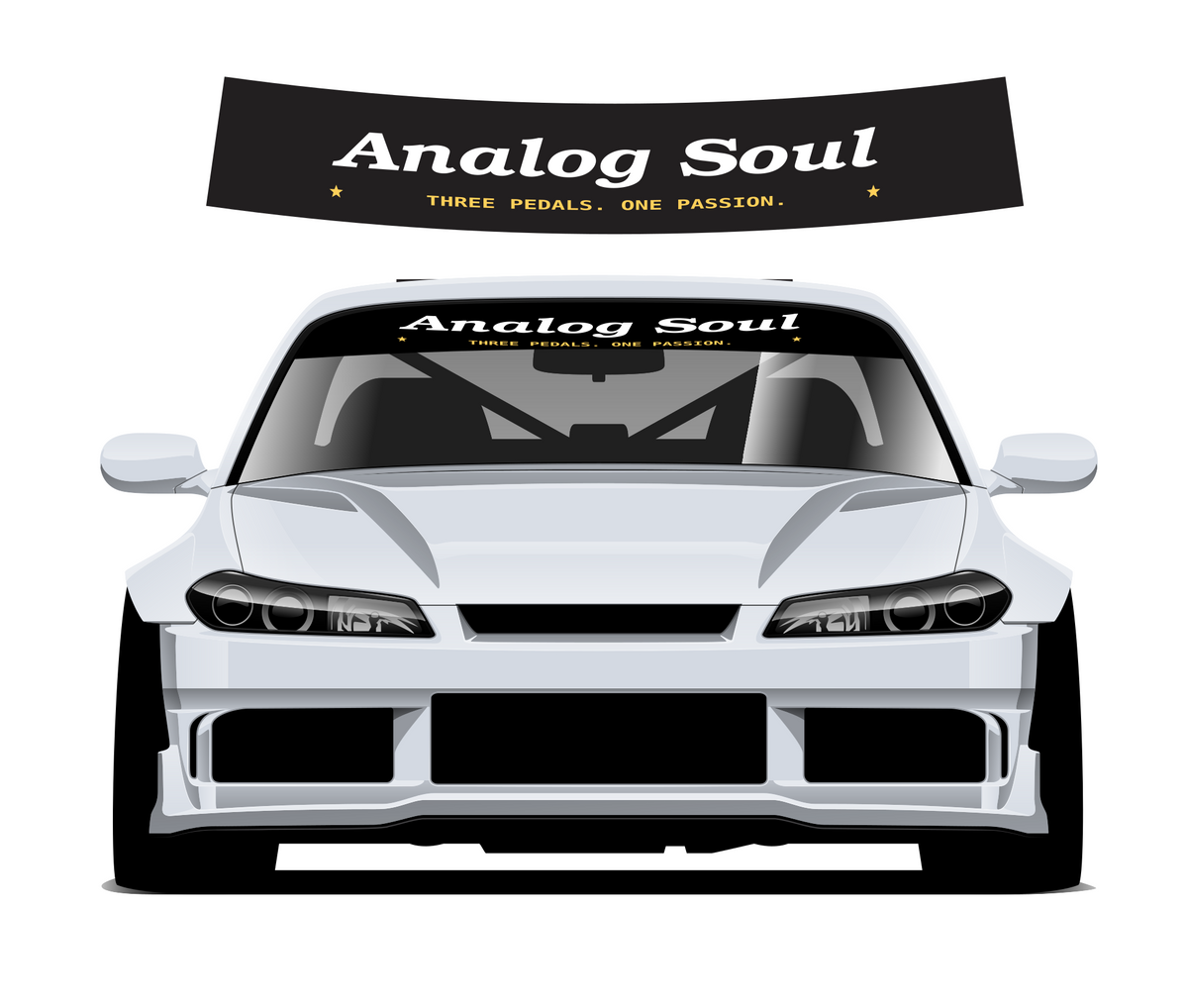 Analog Soul sunstrip - curved upper preview and silver car mockup
