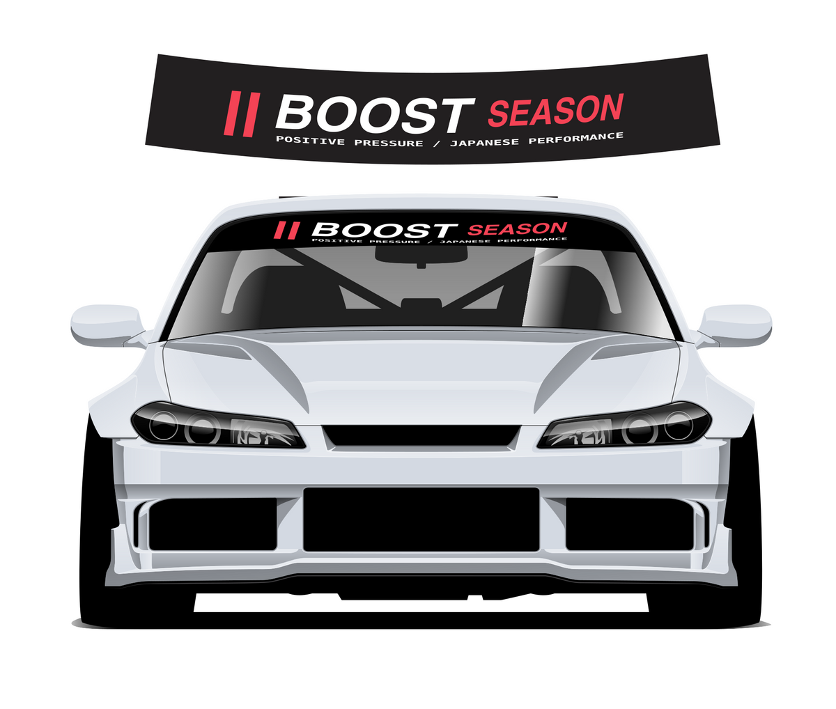 Boost Season sunstrip - curved upper preview and silver car mockup