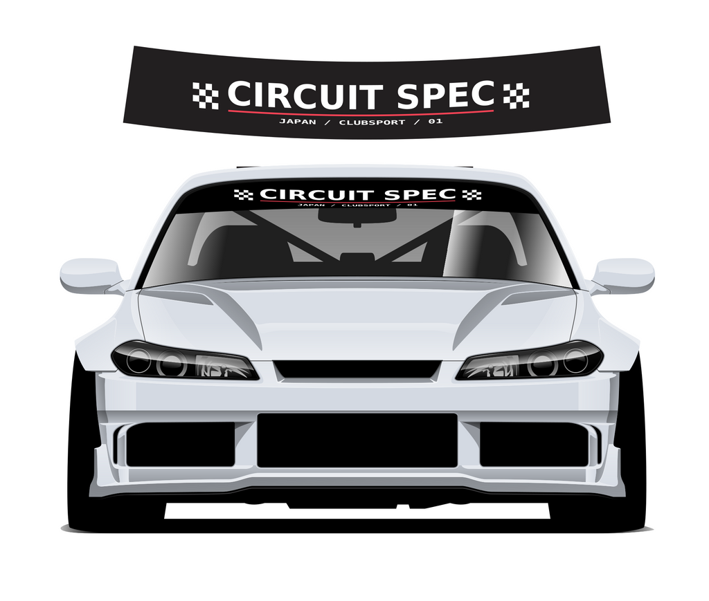 Circuit Spec sunstrip - curved upper preview and silver car mockup