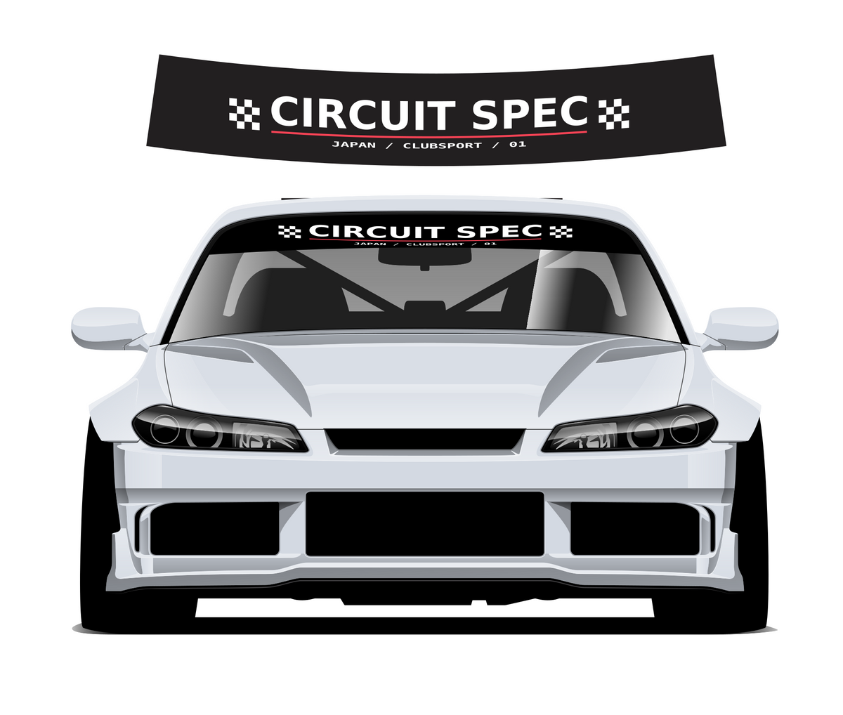 Circuit Spec sunstrip - curved upper preview and silver car mockup
