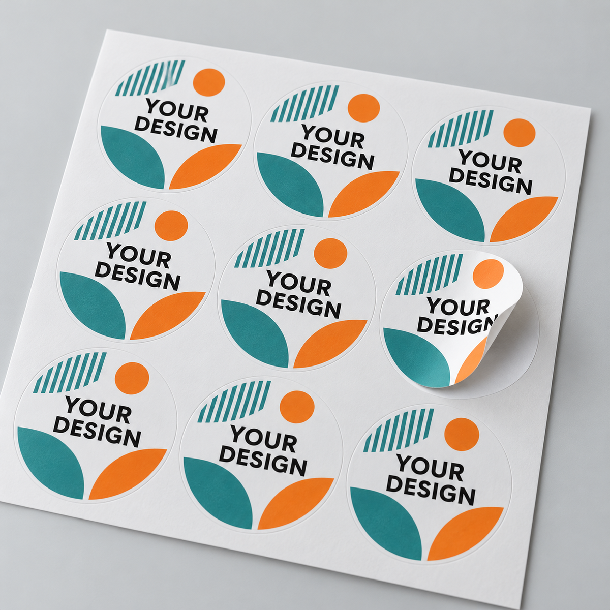 Illustrative circle kiss-cut sticker sheet showing your design