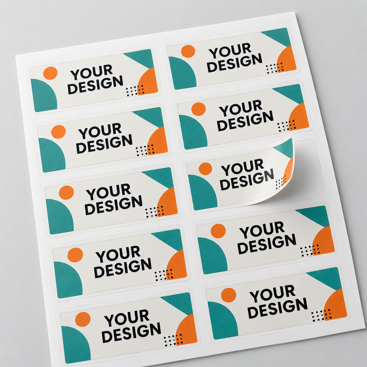 Illustrative rectangle kiss-cut sticker sheet showing your design