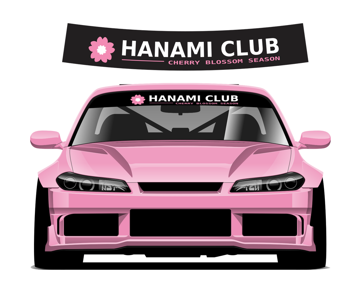 Hanami Club sunstrip design and pink car fitting preview