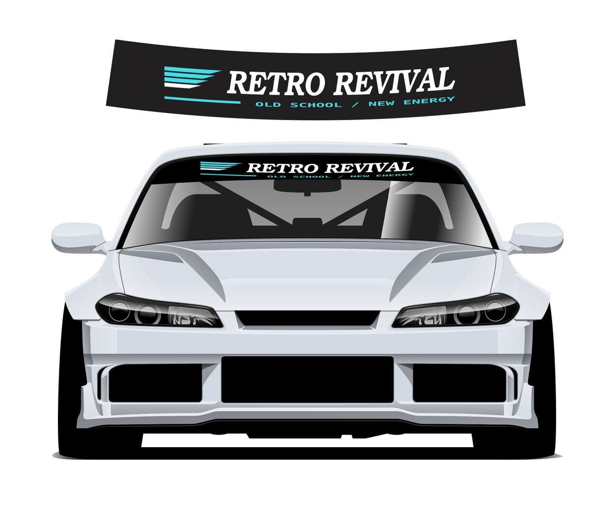 Retro Revival sunstrip - curved upper preview and silver car mockup