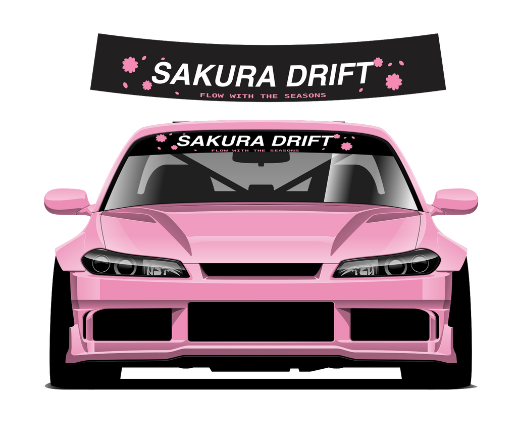 Sakura Drift sunstrip design and pink car fitting preview