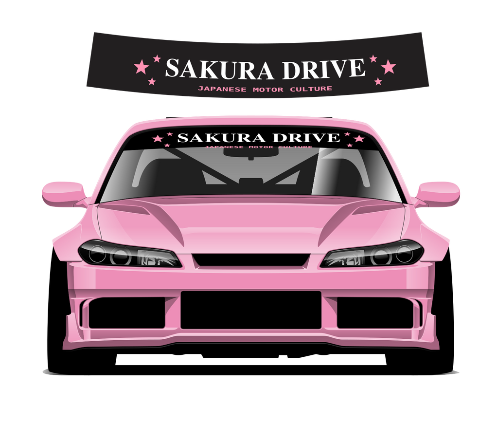 Sakura Drive sunstrip design and pink car fitting preview