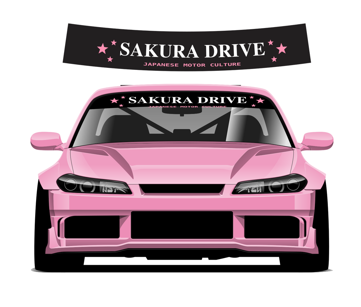 Sakura Drive sunstrip design and pink car fitting preview
