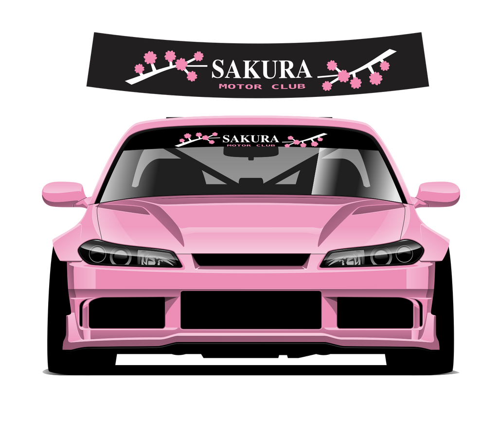 Sakura Motor Club sunstrip design and pink car fitting preview