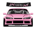 Sakura Motor Club sunstrip design and pink car fitting preview