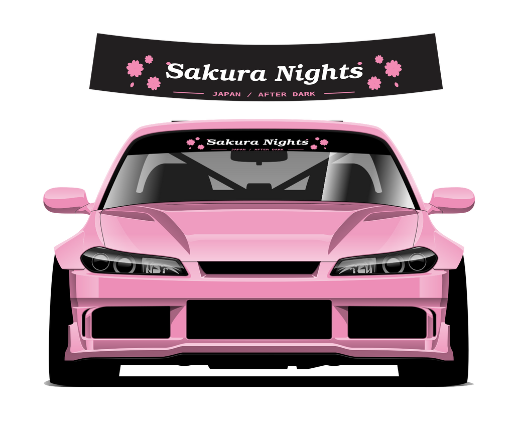 Sakura Nights sunstrip design and pink car fitting preview