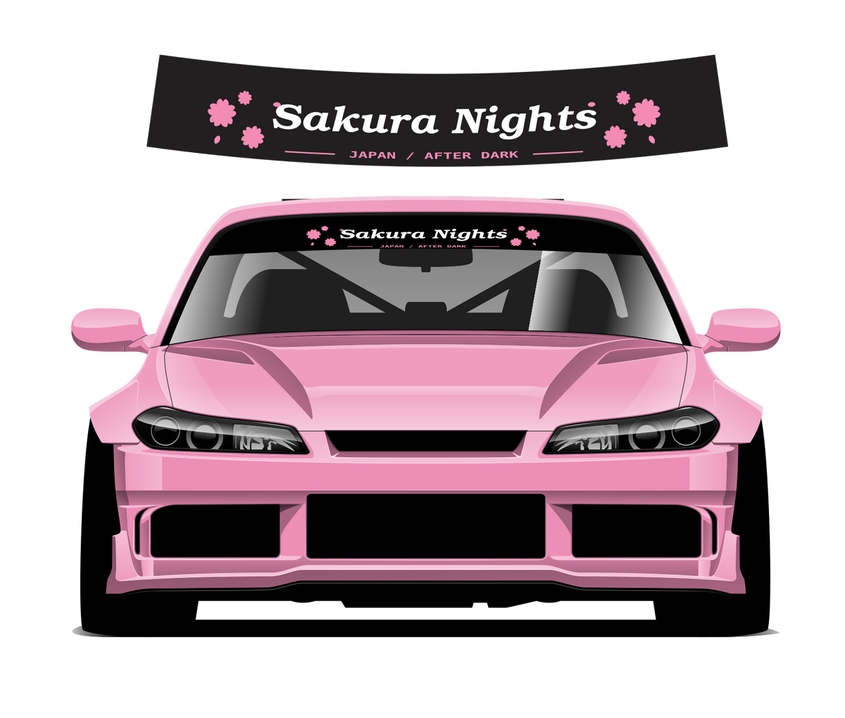 Sakura Nights sunstrip design and pink car fitting preview