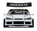Sideways Society sunstrip - curved upper preview and silver car mockup