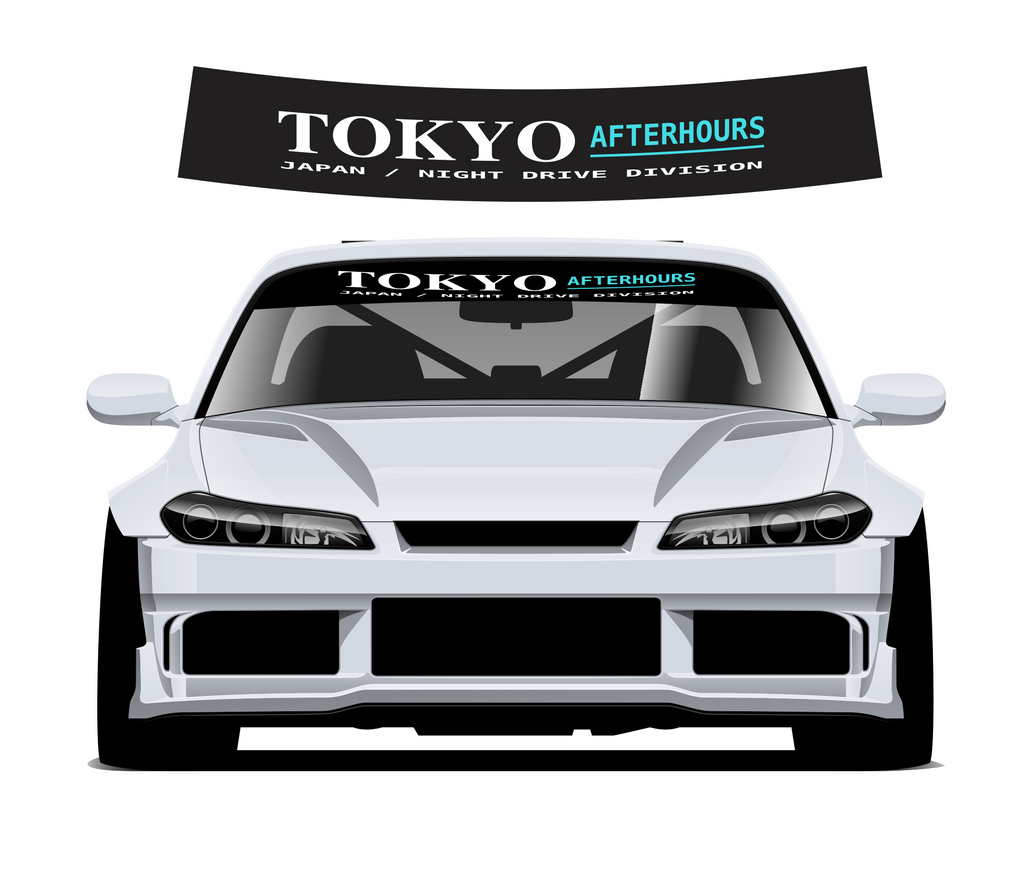 Tokyo Afterhours sunstrip - curved upper preview and silver car mockup