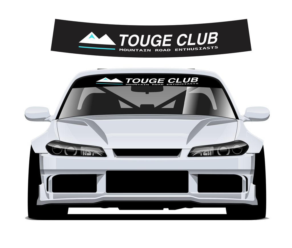 Touge Club sunstrip - curved upper preview and silver car mockup