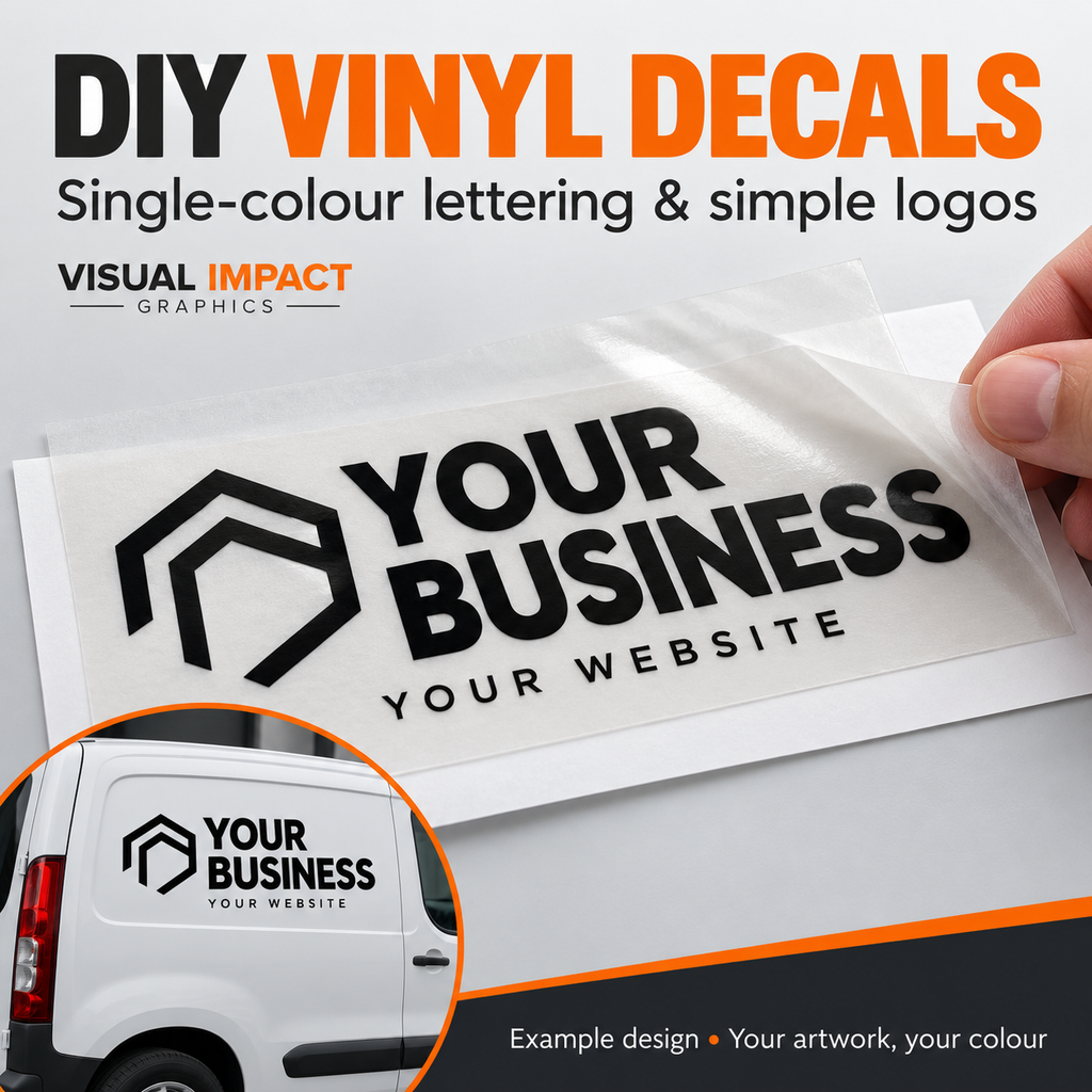 Example of a single-colour DIY vinyl decal on transfer tape and a van